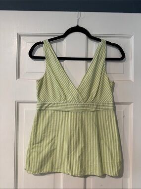 J. Crew Light Green and White Striped Tank Top